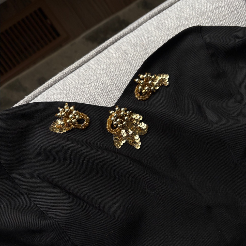 Black Strapless Top with Gold Sequin Embellishments